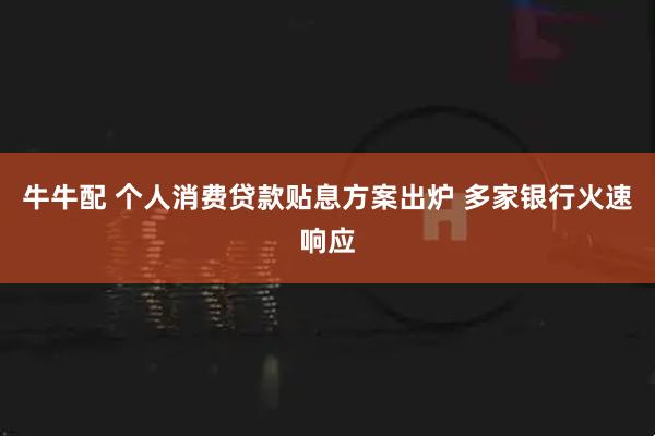 牛牛配 个人消费贷款贴息方案出炉 多家银行火速响应